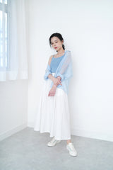 White flare cut skirt in pleats waist details