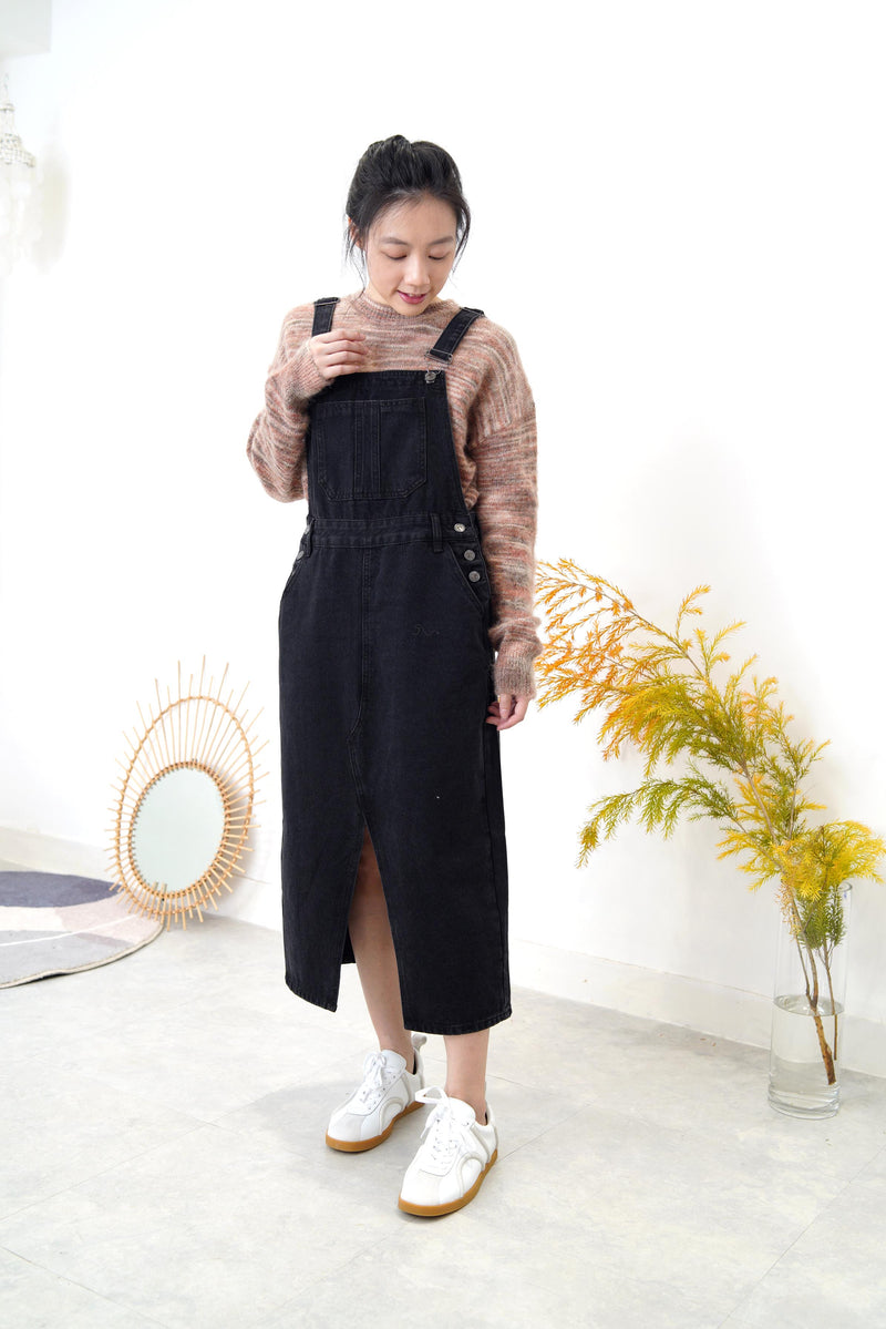 Black denim overall dress