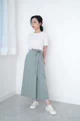 Grey blue h-cut skirt in detail tie waist details