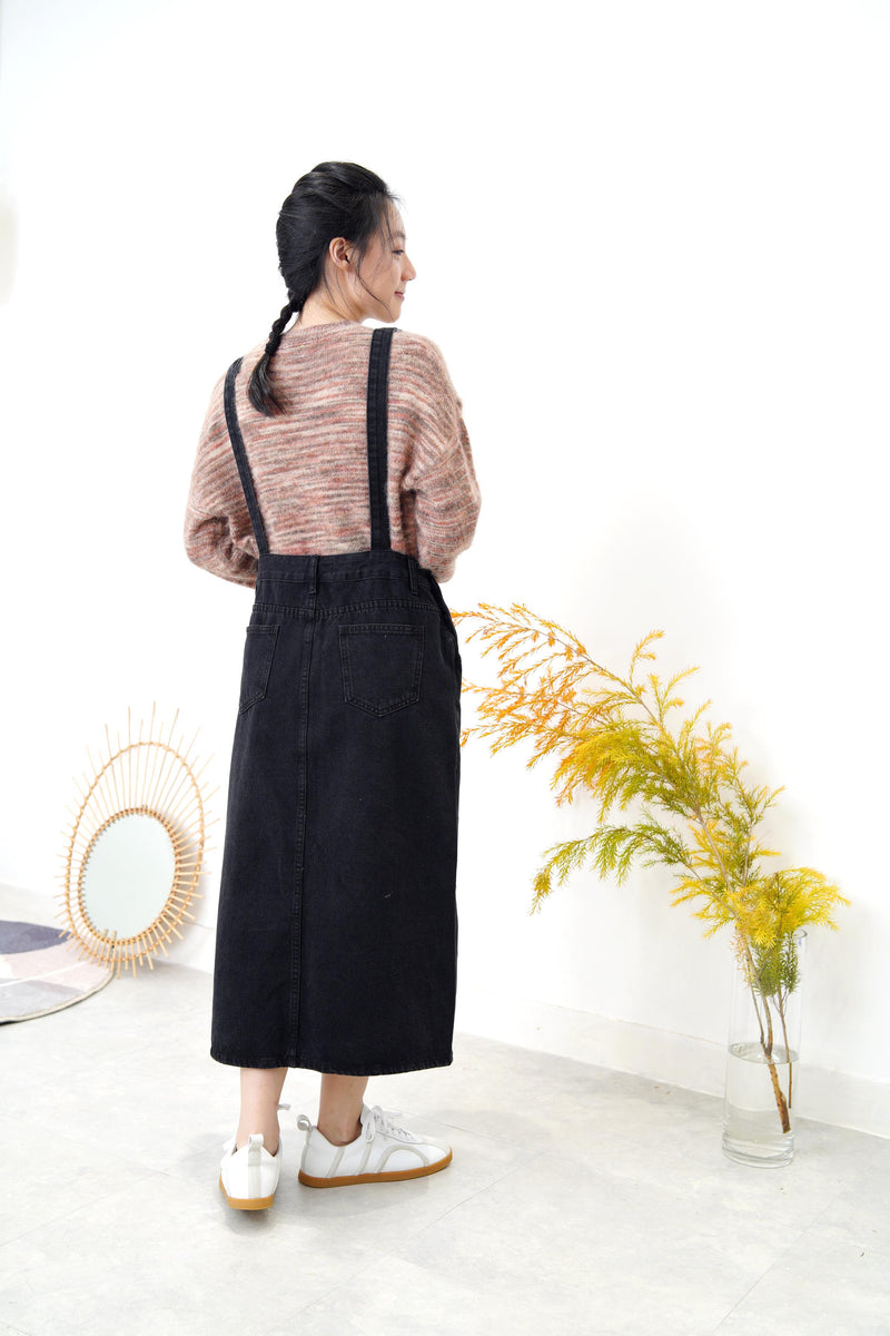 Black denim overall dress