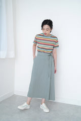 Grey blue h-cut skirt in detail tie waist details