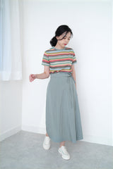 Grey blue h-cut skirt in detail tie waist details