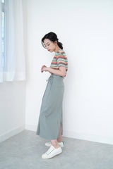 Grey blue h-cut skirt in detail tie waist details