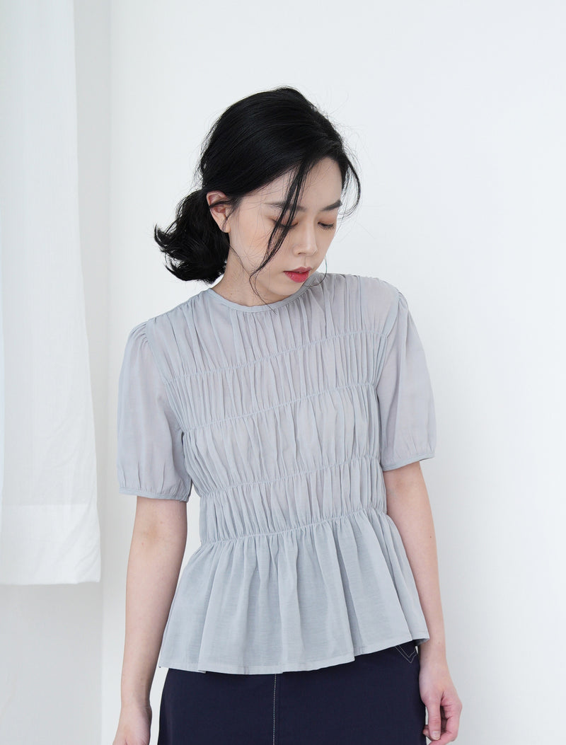 Grey blue blouse in gather details