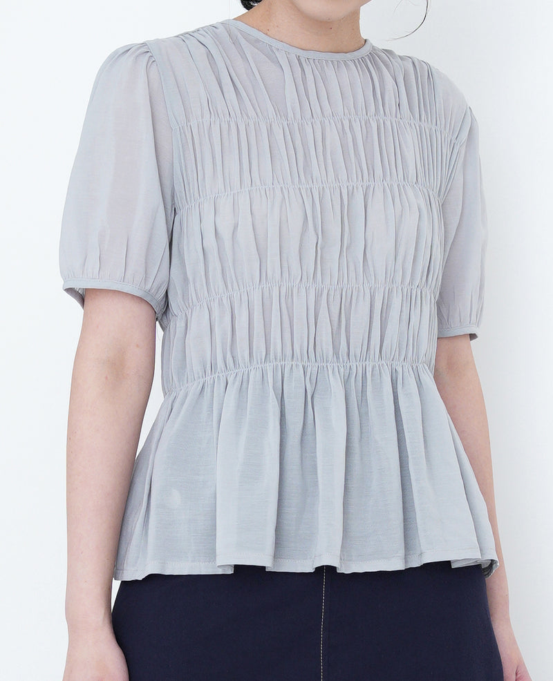 Grey blue blouse in gather details