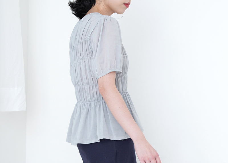 Grey blue blouse in gather details