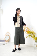 Grey tone patchwork cardigan in detail buttons
