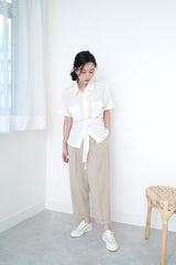 Nude pencil cut pants in elastic waist