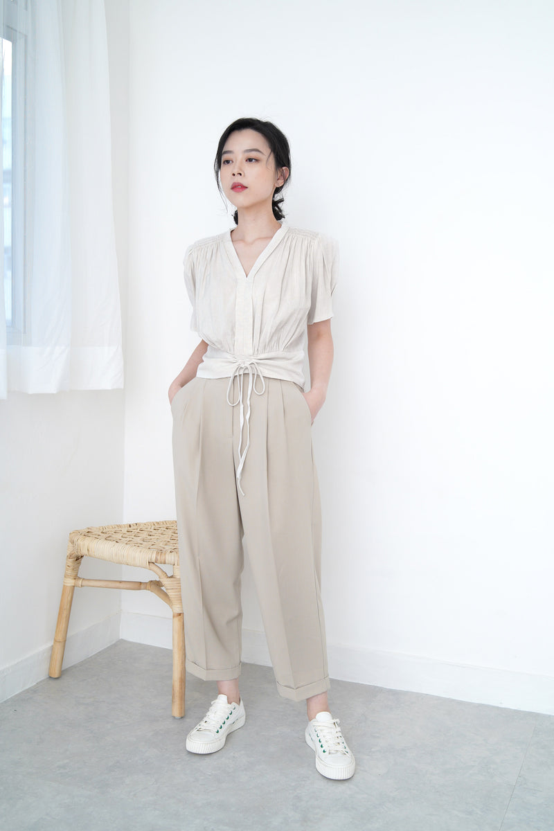 Nude pencil cut pants in elastic waist