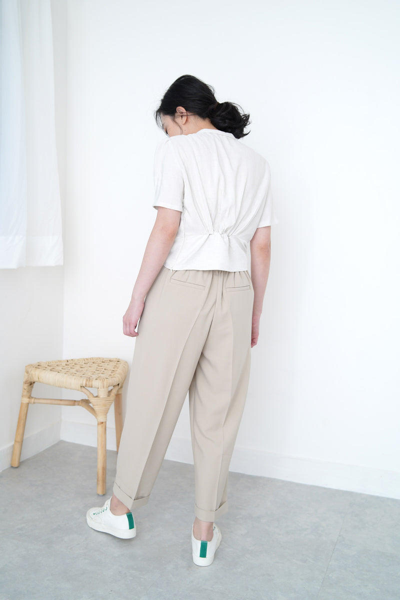 Nude pencil cut pants in elastic waist