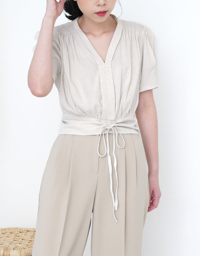 Nude pencil cut pants in elastic waist