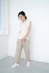 Nude pencil cut pants in elastic waist