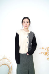 Grey tone patchwork cardigan in detail buttons