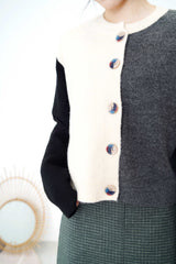 Grey tone patchwork cardigan in detail buttons