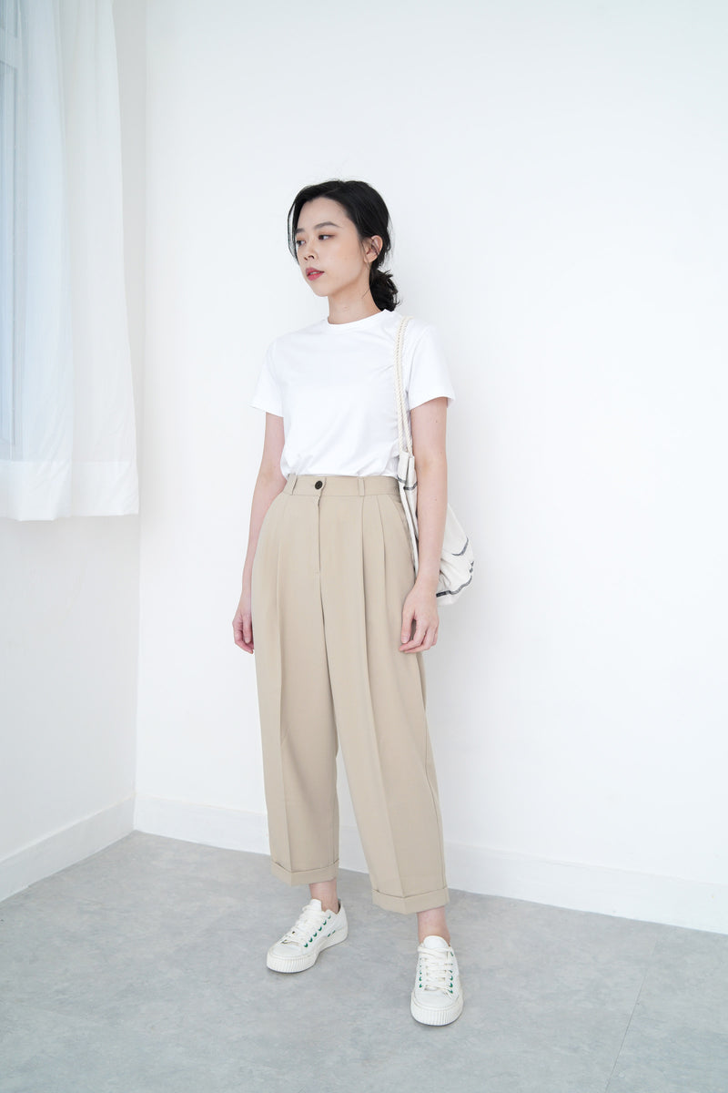 Nude pencil cut pants in elastic waist