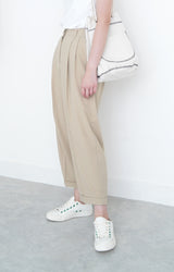 Nude pencil cut pants in elastic waist
