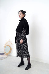 Black floral chiffon dress in pleats