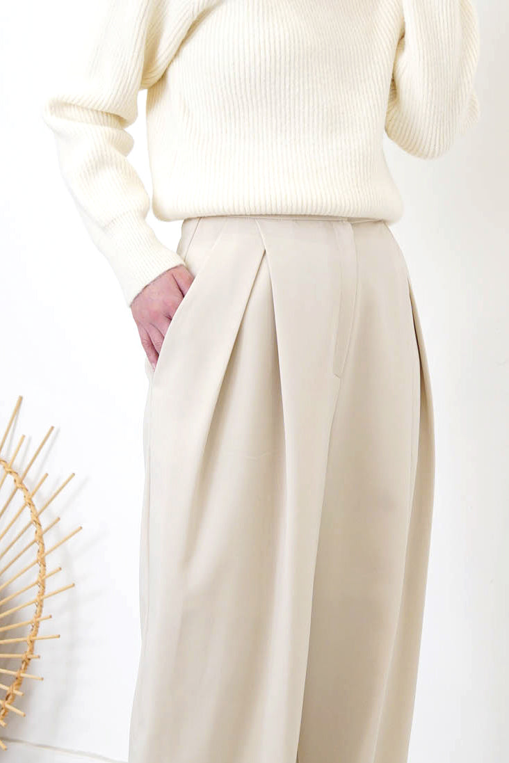 Ivory stand collar sweater w/ buttons