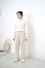 Ivory stand collar sweater w/ buttons