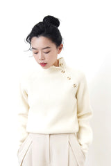 Ivory stand collar sweater w/ buttons