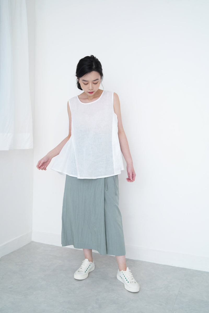 Grey blue h-cut skirt in detail tie waist details