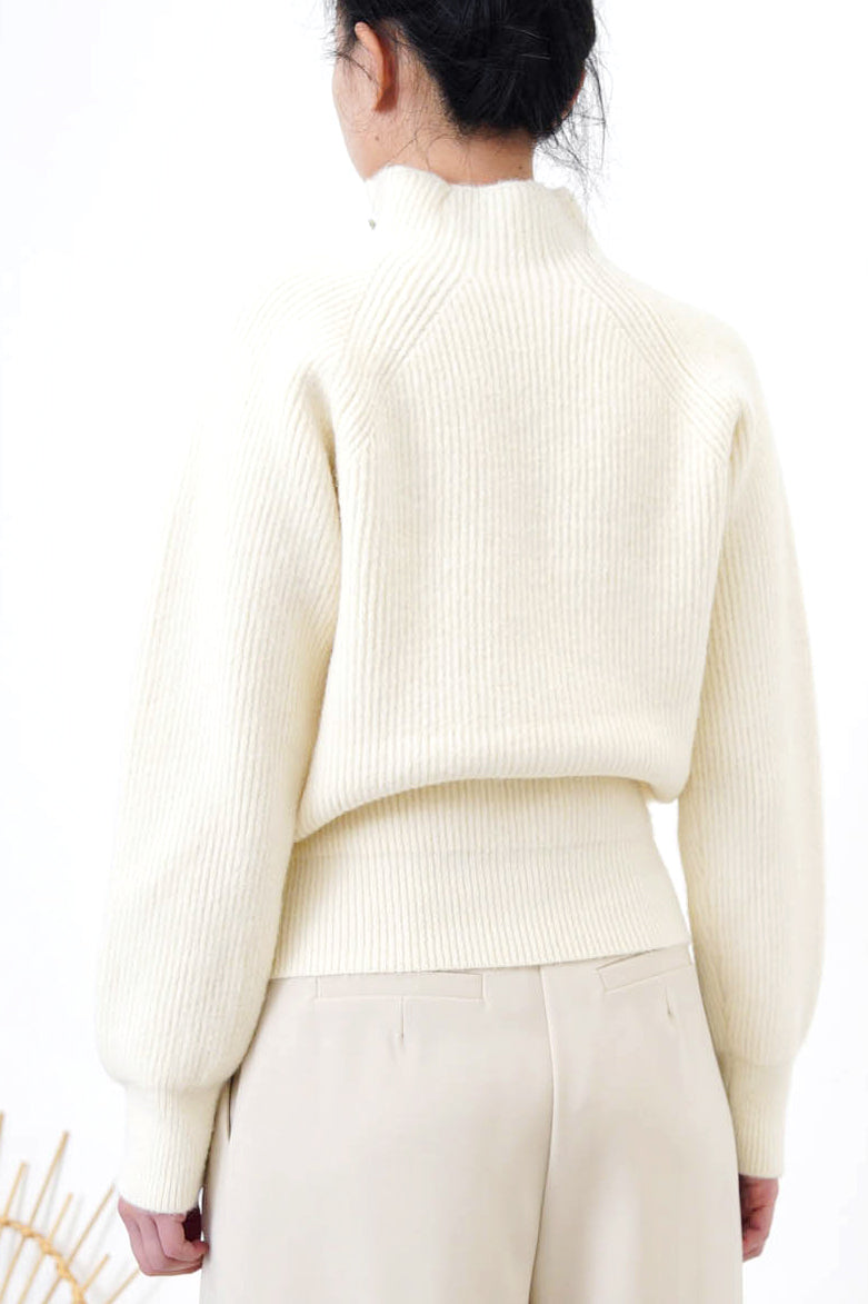 Ivory stand collar sweater w/ buttons