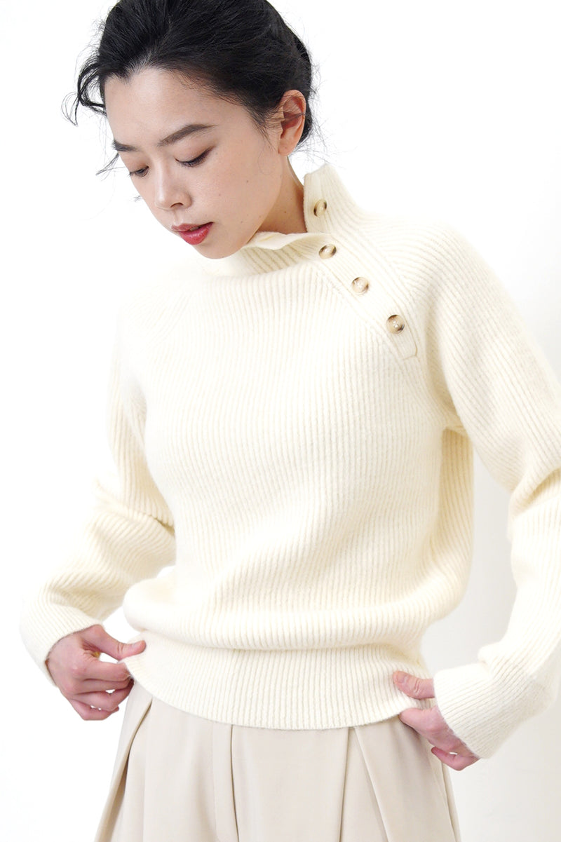 Ivory stand collar sweater w/ buttons