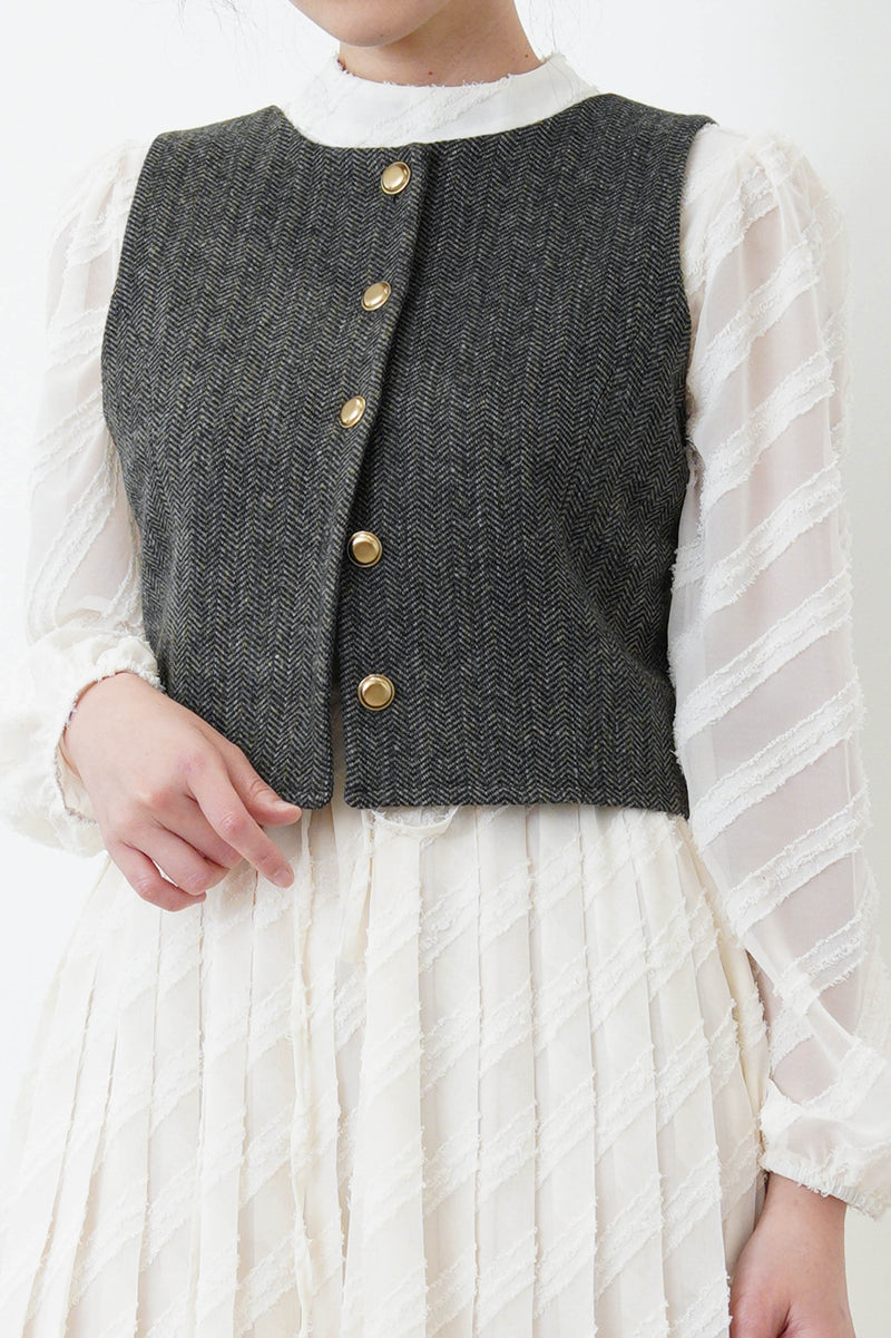2 ways square neck wool vest in detail buttons