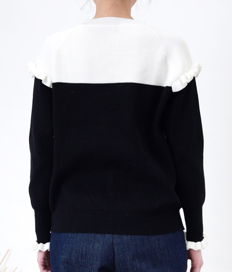 B/W sweater w/ ruffle details