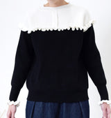 B/W sweater w/ ruffle details