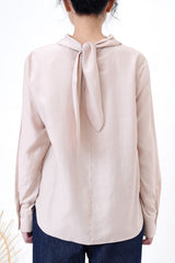 Dusty pink blouse in detail tie neck stand collar