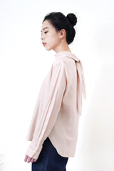 Dusty pink blouse in detail tie neck stand collar