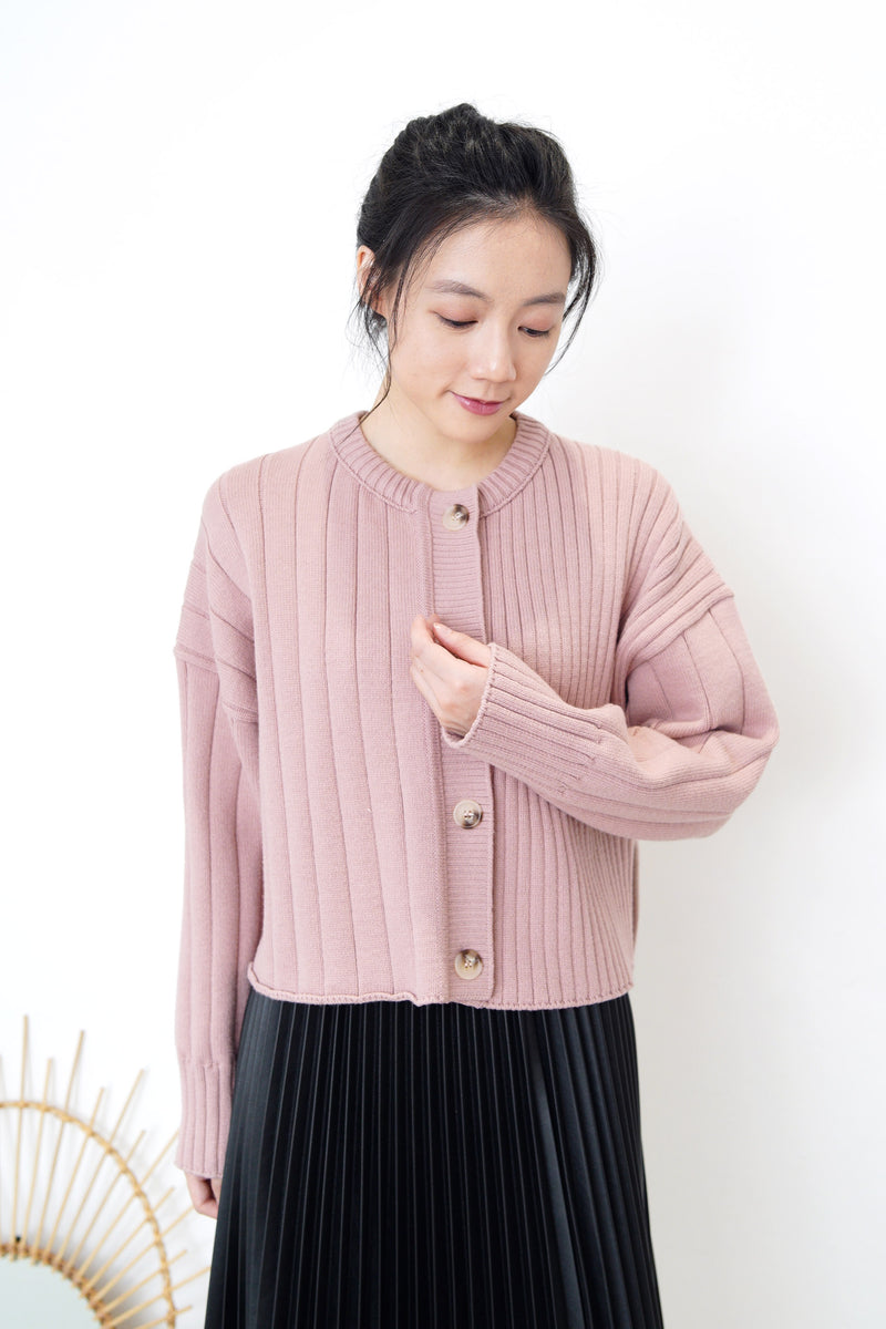 Dusty purple cardigan in stepped hem