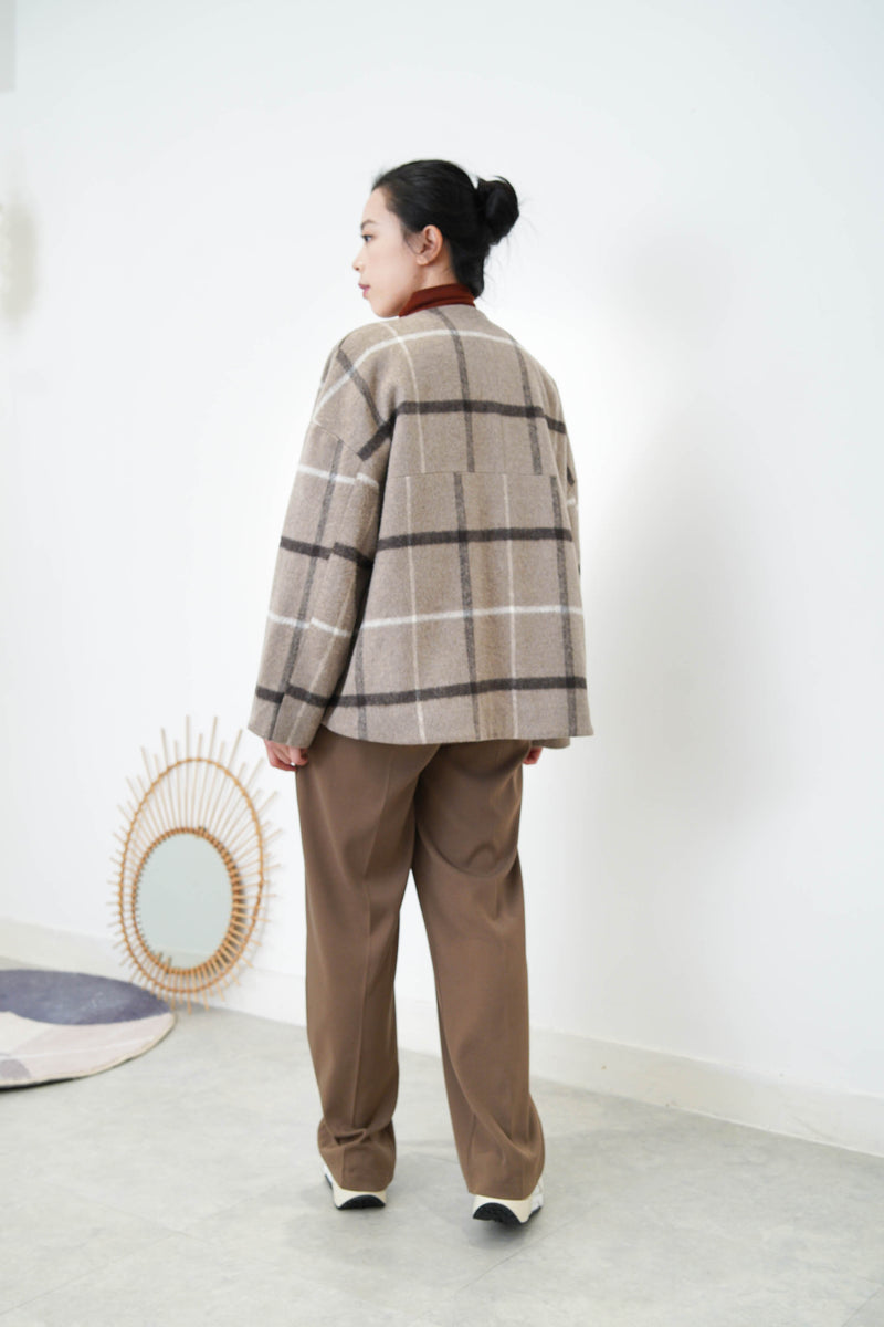 Beige check wool jacket