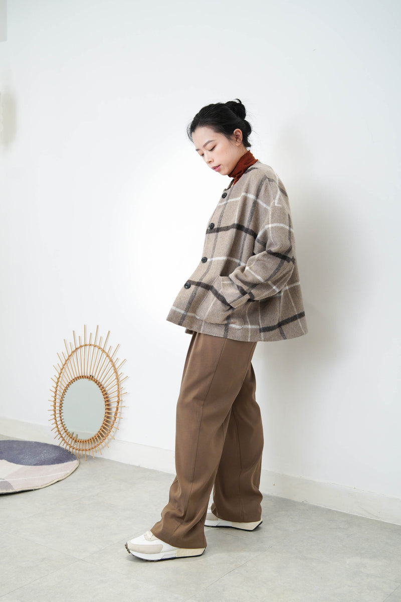 Beige check wool jacket