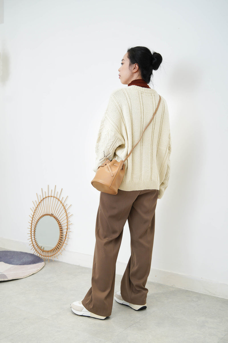 Beige leather mini buckle bag