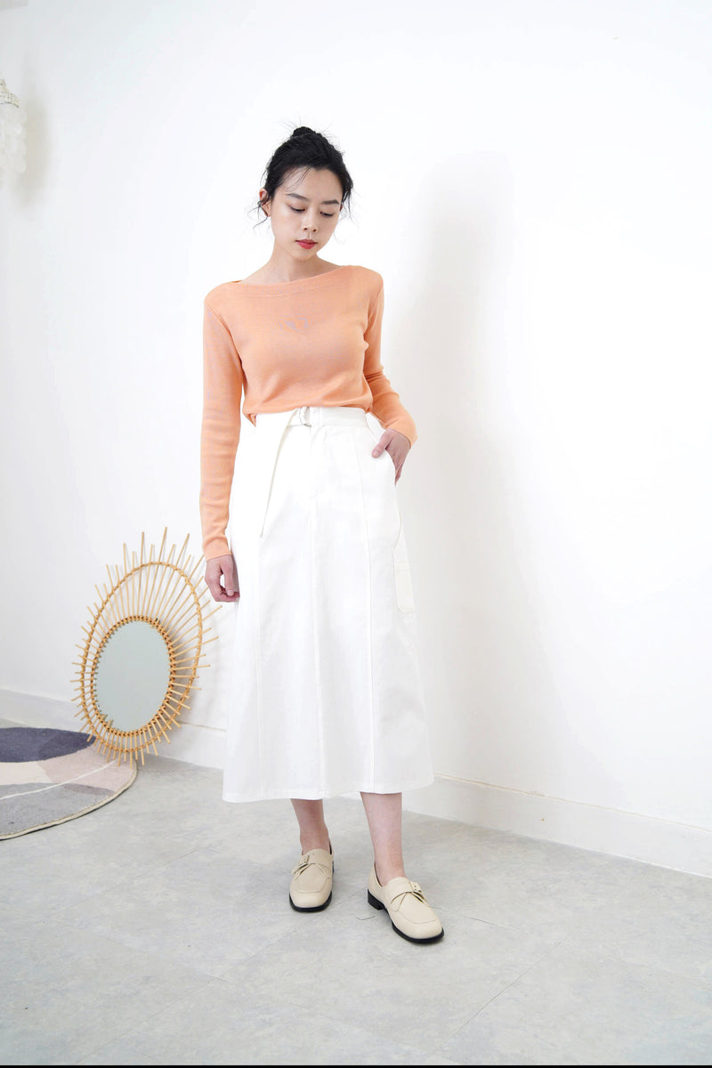 Peach knit boat neckline top