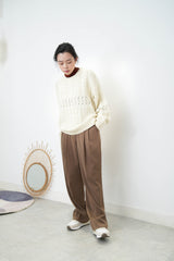 Brown straight cut trousers w/ side buckle