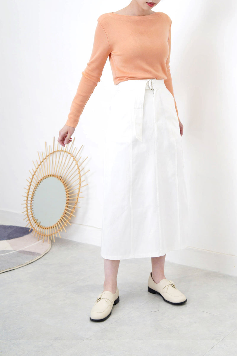 Peach knit boat neckline top