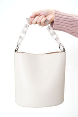 Grey leather bucket bag in 3 ways