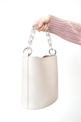 Grey leather bucket bag in 3 ways
