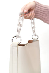 Grey leather bucket bag in 3 ways