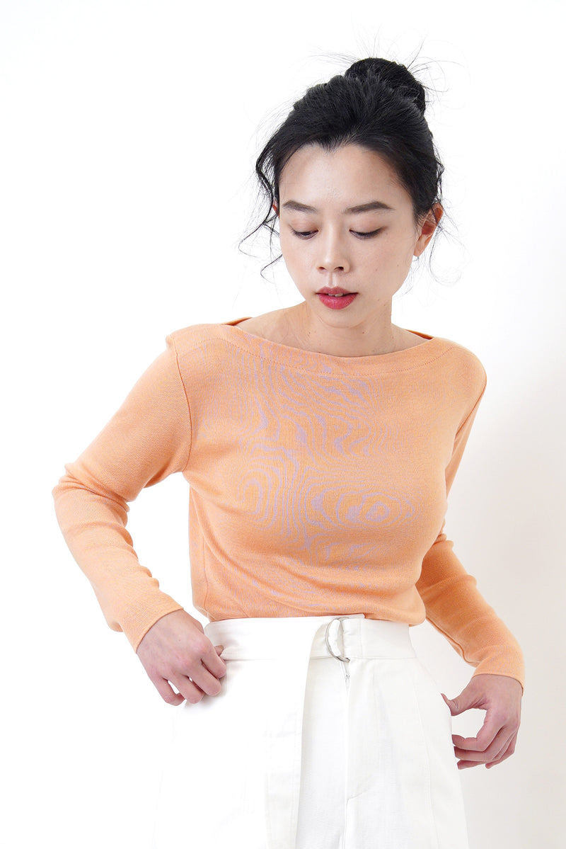 Peach knit boat neckline top