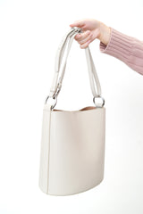 Grey leather bucket bag in 3 ways