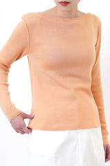 Peach knit boat neckline top