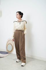 Brown straight cut trousers w/ side buckle