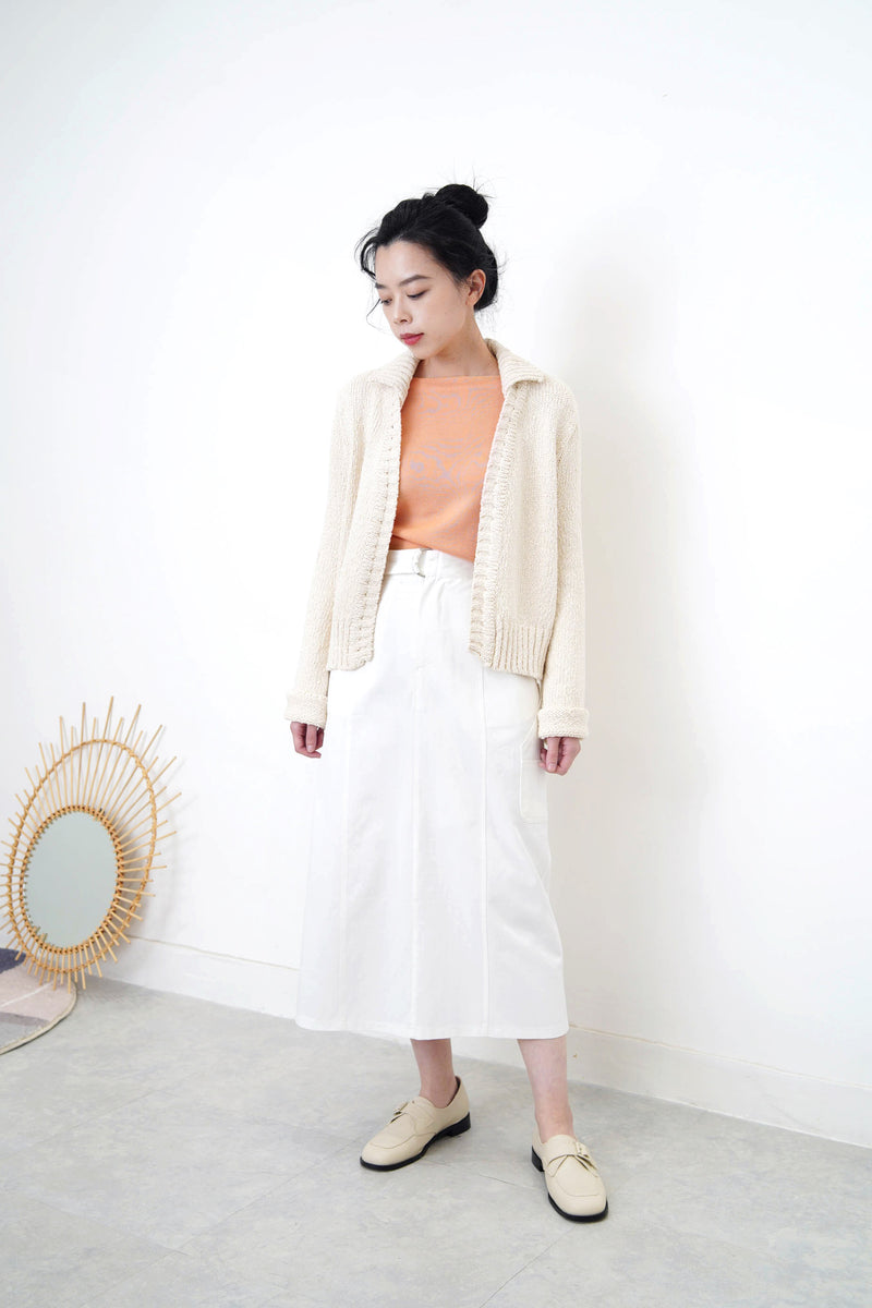 Peach knit boat neckline top
