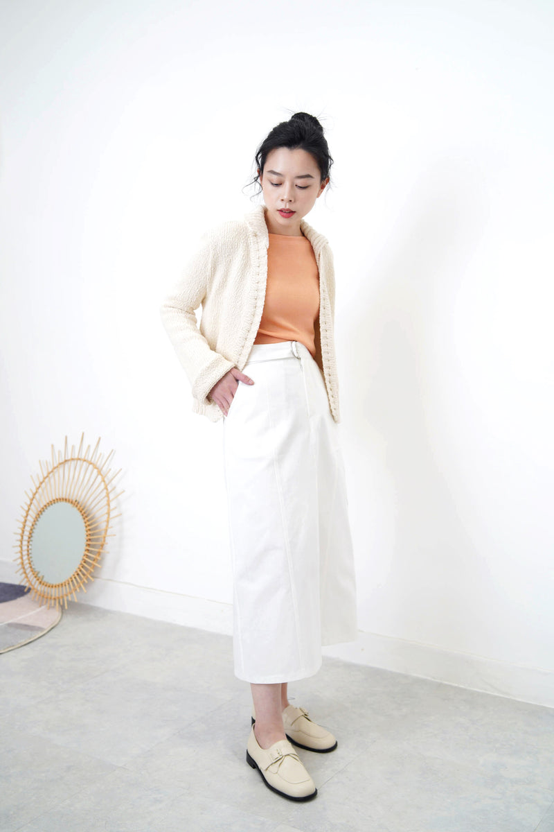 Peach knit boat neckline top