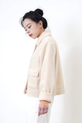 Cream fluffy pockets jacket