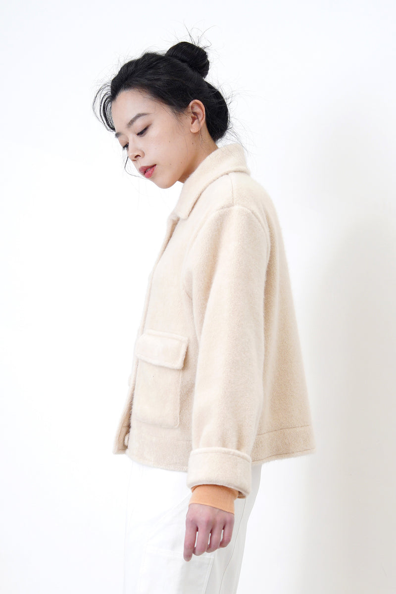Cream fluffy pockets jacket